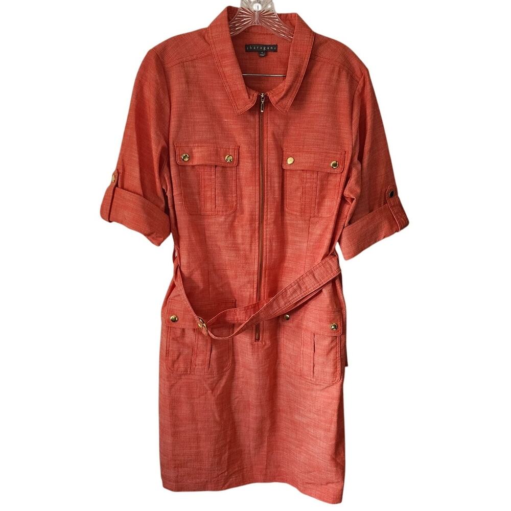 Sharagano Rust-Orange Zip Front Utility Midi Dress